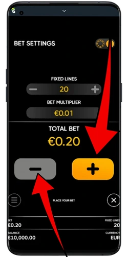 Hell Hot 20 bet settings and stake selection
